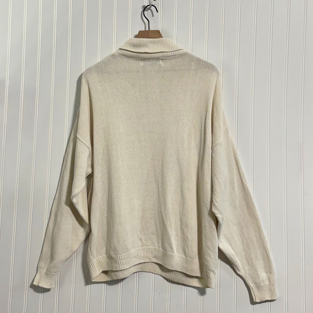 Chelsea Gardens Vintage 90s XL Cream Cotton Knit Turtleneck‎ Sweater Made in USA - Picture 3 of 7